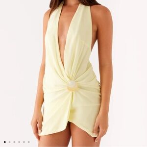 Yellow Halter Plunge Mini Dress